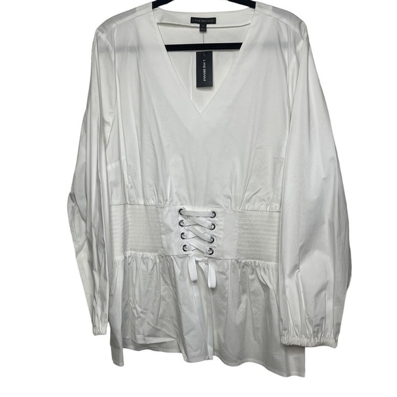 Lane Bryant Size 22 White Cotton Blouse with Corset Tie Waist NWT - Picture 3 of 8